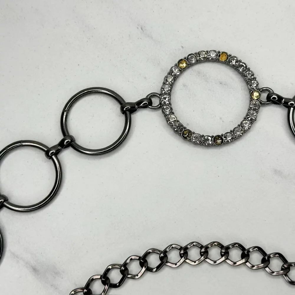Rhinestone Black Gunmetal Chain Link Belt One Size (OS) ✨